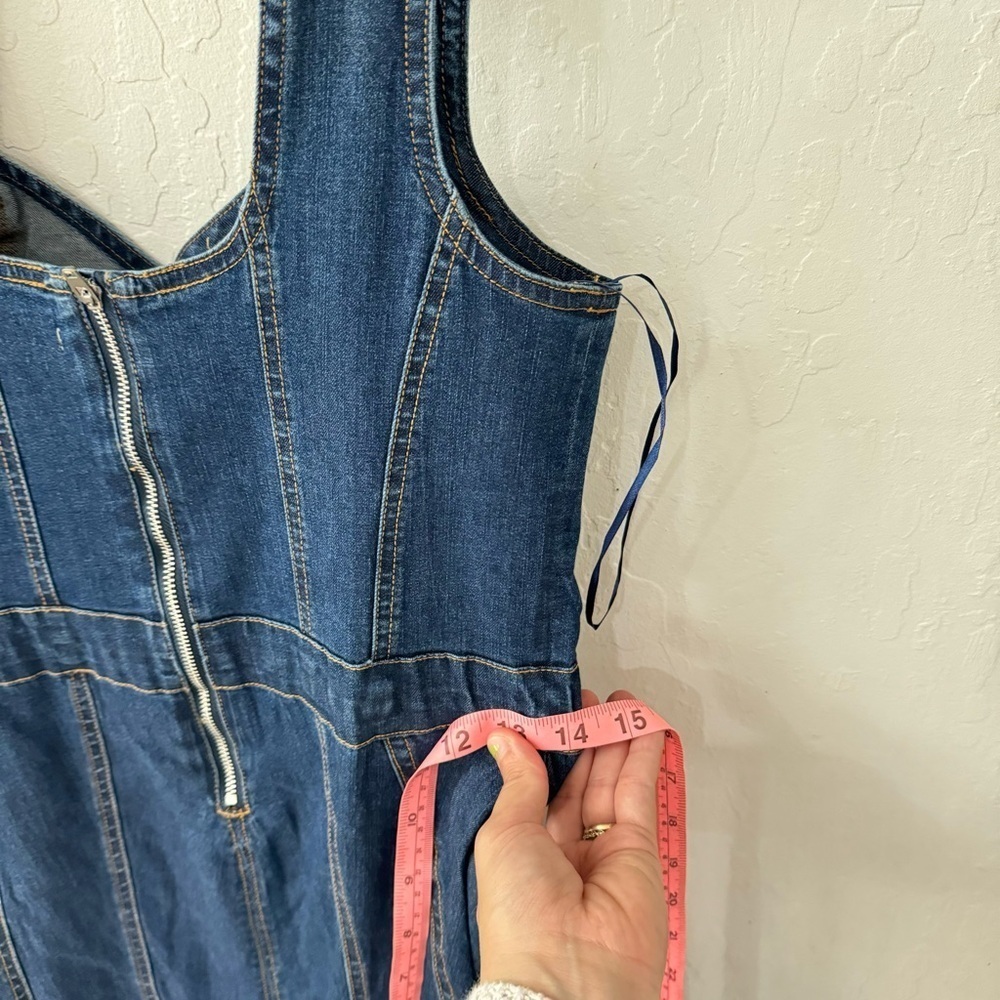 Tractr Denim Farm Western Boho Pleated Tank Zip Back Midi Dress Medium - Picture 9 of 9